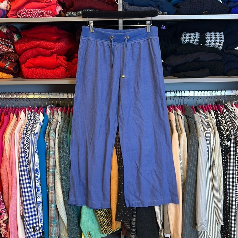 Shinestar blue cropped wide leg elastic tie waistband pants size L